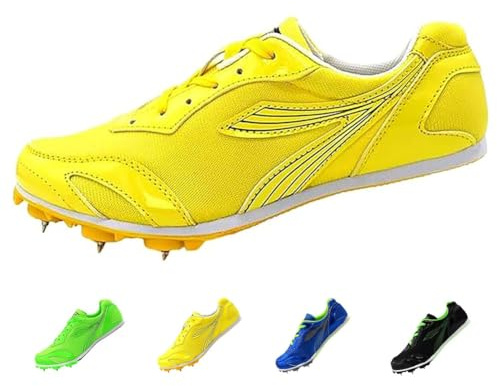 RYVETTE Leichtathletik-Spikes-Schuhe, Laufspikes, Unisex Racing Jumping Sprint Running Sneakers, Sportschuhe Herren, Laufschuhe, rutschfest, mit Grip und Stabilität, atmungsaktiv, leicht(Yellow,32)