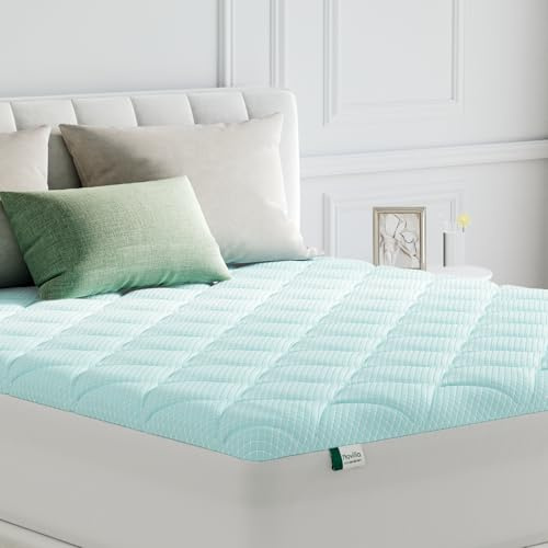 Novilla Surmatelas Cooling 160x200cm, Tissu Doux pour la Peau avec Facteur de Refroidissement, Air-Layer à Trois Couches Respirant, 3cm Rembourrage en Fibres, Bord Élastique 30 cm, Lavable