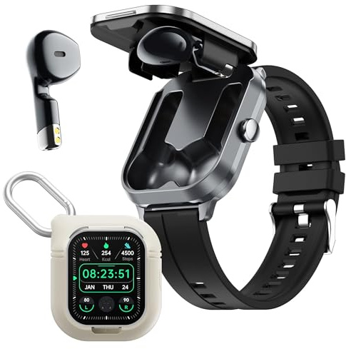 Smart Watch with Earbuds 2.01 HD Screen Smart Watches for Men Bluetooth Call Heart Rate Blood Oxygen Sleep Monitor Fitness Tracker with Steps Distance Calories Count Compatible with Android iOS