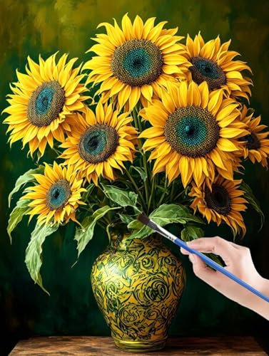 Malen Nach Zahlen Erwachsene,Sunflower, Flasche malen nach zahlen, paint by numbers adult inklusive Pinsel und Acrylfarben, DIY bastelset erwachsene frauen, zimmer deko, Geschenk - 40 x 50 cm AC-A