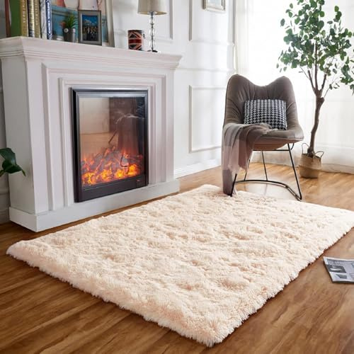 Obundi Rugs Living Room,Soft Shaggy Fluffy Rugs for Bedroom,Beige Non Slip Area Rug,Modern Washable High Pile Rug for Kids Room,Nursery,Office,Lounge,Kitchen,Dining Room(Beige,120x160 cm)