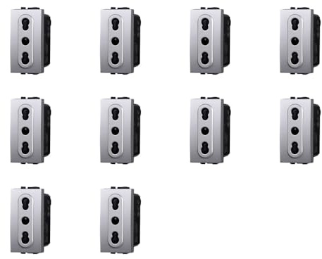 IXTRIMA Presa Bipasso 2P+T 10/16A 250V, Compatibile con Bticino Living Light, Set da 10 Pezzi, Grigio