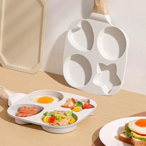 Vmiorzq Olla de huevos escalfados de acero inoxidable, antiadherente para huevos, sartén para panqueques de 4 agujeros, molde para huevos de cocina, sartén de desayuno multifuncional para el