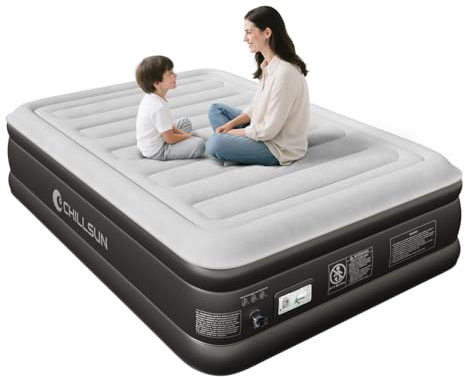 CHILLSUN Matelas Gonflable 2 Personnes, Lit Gonflable 190x137x46cm, Surface flockée épaisse étanche, Compact et Facile à Ranger pour Camping, invités et Usage Domestique avec Pompe. (2 Personnes)