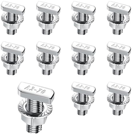 Wavanta 10Pcs M6 T Slot Drop-in Bolts, M6 x 16mm Hammer Head Bolt, Stainless Steel T Bolt Set with Locking Nuts for Aluminum Extrusion Profile Photovoltaic Solar Mounting