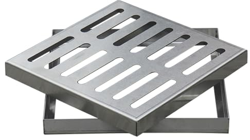 Griglia Scolo Acqua Piovana, Copertura di Scarico per Esterni, Griglia per Acqua Piovana in Acciaio Inox 304, Coperchio di Ispezione in Metallo, per Cortile, Marciapiede(40x40x3cm)