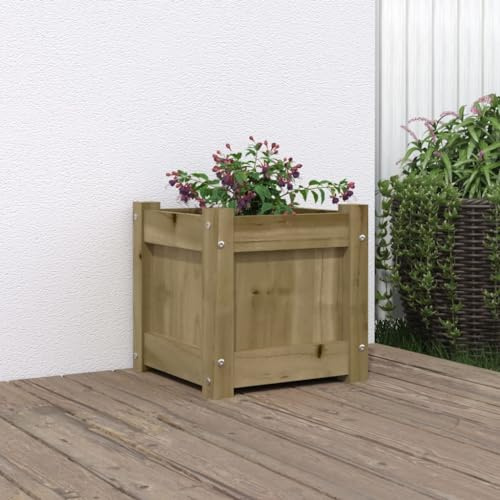 HaoChrymec Vaso per Piante Quadrato, Fioriera da Esterno in Legno di Pino Impregnato Autoclave, Design Rustico per Balcone e Giardino, 31 x 31 x 31 cm