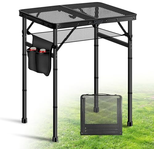 Ciavca Upgraded Folding Grill Table - Metal Portable Camping Table, 3 Height Adjustable Max 28, Lightweight Foldable for Outside BBQ 24x15.8