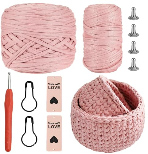 Häkelkorb Häkelset für Anfänger Kinder, Handmade Häkel Set Anfänger mit Häkelnadel 4,5mm, 2 Häkelgarn, Häkelzubehör, Häkeln für Anfänger Set, DIY Set Erwachsene für Familie und Freunde - Rosa