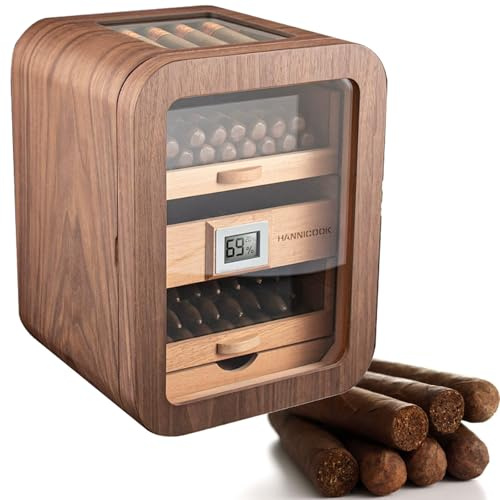 New Electric Ciagr Humidor Cabinet, Humidity & Temp Control Electric Humidors for Cigars, 110 Counts, Cigar Humidors with Spanish Cedar Drawer Shelves, Gifts for Men(Brown,WithSunroof)