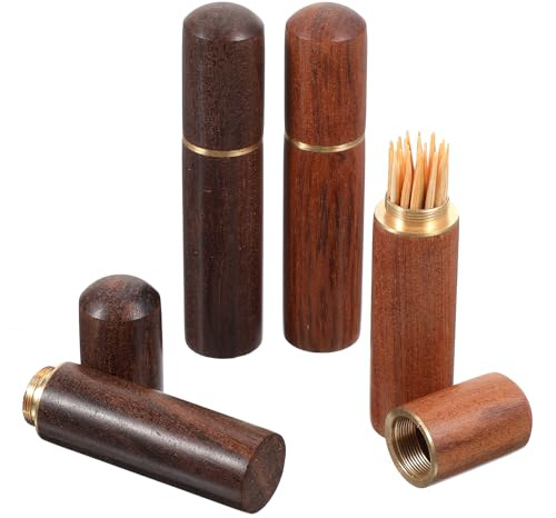 Larrel 4PCS Portable Wood Toothpick Holder, Mini Pocket Tooth Pick Box, Travel Portable Toothpick Dispenser Bucket for Storage Needle, Toothpicks, Ear Pick, Cotton Swab and Other Small Object