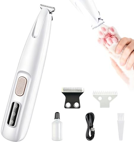 Pfotentrimmer mit LED Licht, Leise Hundeschermaschine, Haustier Rasierer Mit USB, Wasserdichter, ideal für Reparatur Hund, Katze,Füße,Ohren,Gesicht,Körper (Weiß)