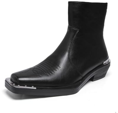 JHYUUKAU Botas Western para Hombre Botines de Punta Cuadrada