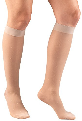 Truform Sheer Compression Stockings, 15-20 mmHg, Women's Knee High Length, Dot Pattern, Nude, Medium
