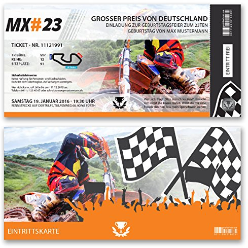 (10 x) Einladungskarten Geburtstag Motocross Motorrad Rennen Bike Einladungen