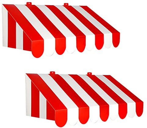 Beistle 3-D Red and White Awning Wall Decorations - 2-Pack Cardstock Circus and Carnival-Themed Décor for Party Walls, Photo Booths, Italian Events and Vintage Clown or Fair Displays, 24¾ x 8¾