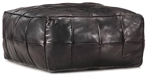 vidaXL Pouf Moderno Stile Lussuoso Decorativo Confortevole Imbottito Cotone Morbido Ottomana Poggiapiedi Puff Nero 60x60x30 cm in Vera Pelle di Capra