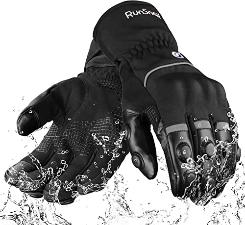 RunSnail Gants de Moto Hiver Imperméables pour Hommes et Femmes, Protection Légère et Chaude, Gants de Motard à Écran Tactile Avec Protection Rigide Des Articulations pour VTT, BMX