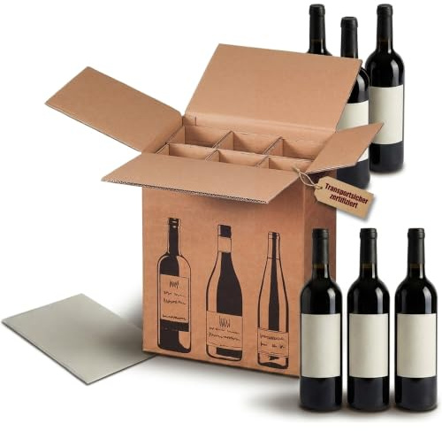 KK Verpackungen Flaschenversandkarton 6er Weinkarton | 5 Stück, Doppelwelle | DHL & UPS pTZ-zertifiziert | Weinversandkarton für Bordeaux, Burgunder, Sekt, Schlegel | Mit Einlagen