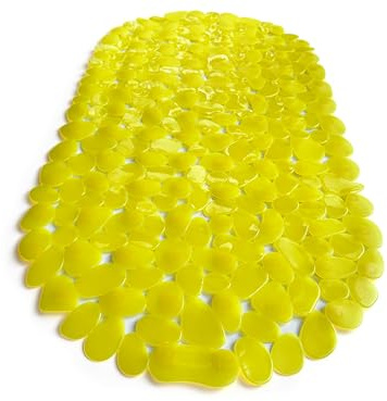 TIKE SMART “Pebbles” Non-Slip Bathtub & Shower Mat 27”x14” Oval - Non-Toxic - Safe, Clean, Machine-Washable, Superior Grip & Drainage, Vinyl, for Smooth Floors ONLY, Transparent Light Yellow
