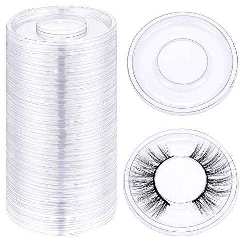 100 Pieces Round Eyelash Tray Holder Plastic Eye Lash Trays Lid for False Eyelash Storage Case Empty Holder Box Packaging Box Cosmetic Container (Transparent)