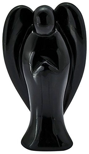 Nupuyai 7,6 cm Obsidian Kristall Engel Statue, Liebe Tasche geschnitzt Engel Figur Spirituelle Heilstein Ornament für Home Office Decor
