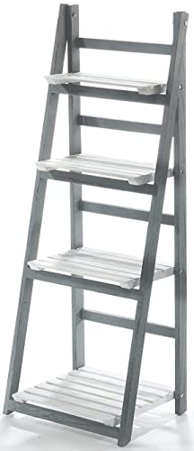 Kobolo Leiterregal im Used Look - White Grey - 4 Böden - Weiß-Grau