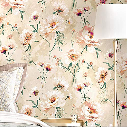 Tapete, Motiv: amerikanische Landhausstil, Vlies-Tapete, Retro-Stil, Pfingstrose, für Schlafzimmer, Wohnzimmer, Sofa, Nachttisch, Fernsehhintergrund, Wand, 1.73'W x 32.8'L Nicht Geklebt(gelb)