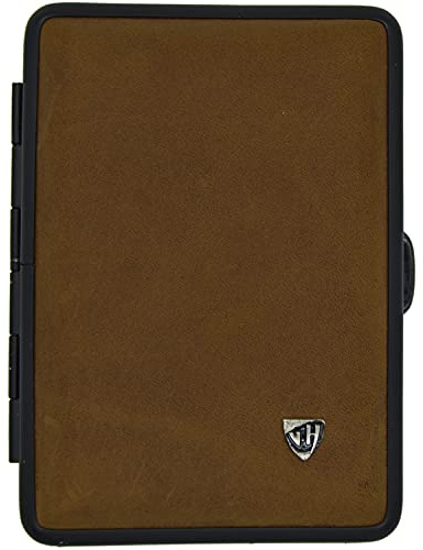 v.H 1912 VOM HOFE MANUFAKTUR Visitenkartenetui 444RL31, Echtleder Braun, Rahmen schwarz, mit innenliegenden Gummibändern