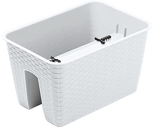 URBNLIVING Plastic Rattan Garden Flower Bridge Planter Fence Railing Balcony Herb Plant Pot (Oval 300mm, White)