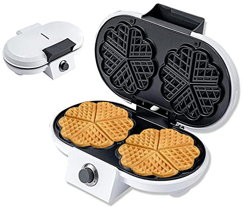 Piastra per Waffle Elettrico, Piastra per Waffle Doppia, Cuoce 10 Waffel a Forma di Cuore Alla Volta, Cialdiera, con Impugnatura Cool, Piedini Antiscivolo e 2 Spie di Controllo