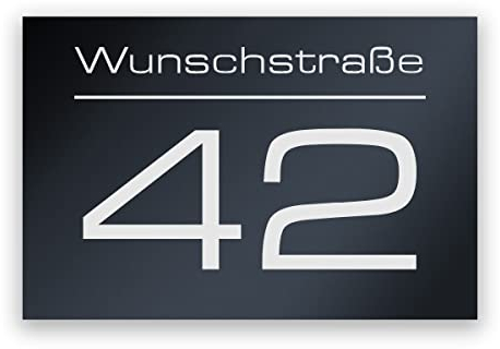 Hausnummer Anthrazit mit Gravur Straßenname und Nummer personalisiert Hausnummernschild RAL 7016 - Acrylglas wetterfest und UV-beständig - 150 x 100 mm