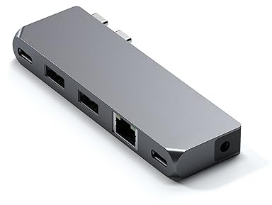 SATECHI 6-in-1 USB4 Pro Mini USB-C Hub, 40 Gbit/s, 96W PD Ladefunktion, Videoausgang bis zu 6K mit 60Hz, USB-C- und USB-A Anschlüsse (5 Gbit/s), Ethernet und Audio, für MacBook Air & Pro – Space Grau
