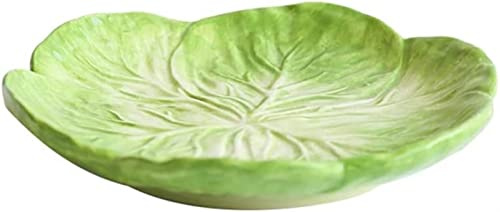 7.5inch Funny Green Cabbage Salad Dinner Plate Flat Ceramic Round Shallow Dessert Dishes Party Sushi Tray Tableware Crockery. (Color : B, Size : 19 * 2.3cm)