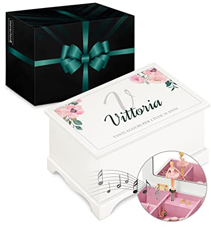 Maverton Jewelkeeper carillon portagioie - Con stampa personalizzata - Carillon portagioielli musicale con ballerina - per Battesimo o Prima Comunione bambina - Compleanno - Elegante