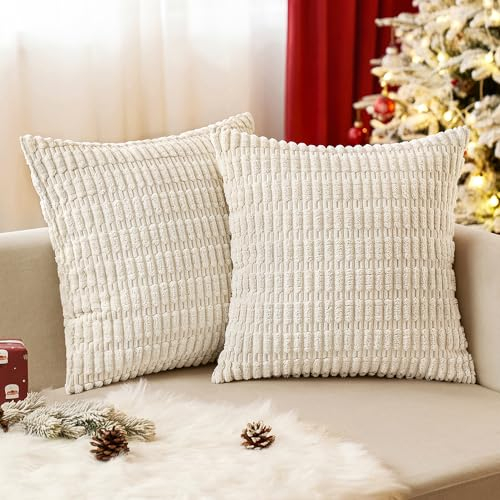 EMEMA Kordsamt Kissenbezüge Dekorative Sofakissen Moderne Kissenhüllen 45x45 cm Dekokissen Weicher Zierkissenbezug für Wohnzimmer Sofa Schlafzimmer 2er Set Beige