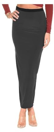 Prime fashions Damen Maxirock mit hohem Gummizug in der Taille, dehnbar, figurbetont, lang, Schwarz , 46-48