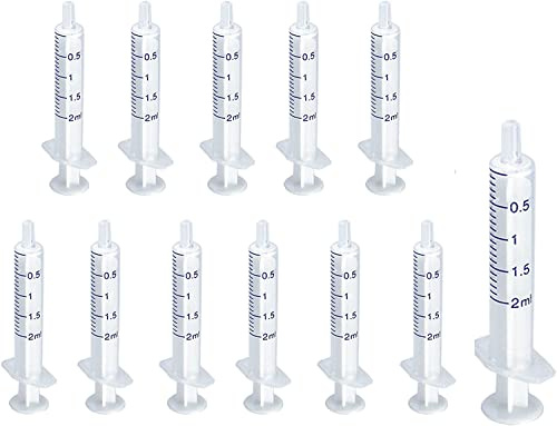 12 Stück Spritzen 2ml, Laborspritzen Plastikspritze ohne Nadel, Futterspritze, Spritze für Flüssigkeit, geeignet für wissenschaftliche Labore, Messen, Gießen, Nachfüllen
