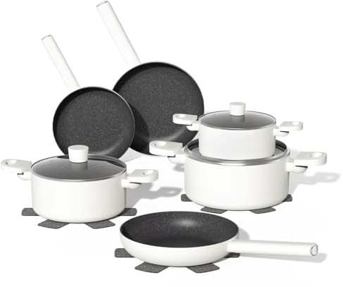JEETEE Topfsets Pfannenset 14-Teilig,topfset induktion Pfanne 18/20/24cm,Tiefe Bratpfanne kochtopf 18/20/24cm,Antihaft-Beschichtung mit Deckel,für alle Herdaten,PFOA-frei