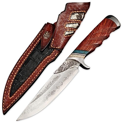 TABKER Messer OutdoorKnife feststehende Klinge Messerfrüchte Messer Fleischmesser Handmade Damaskus Jagdmesser Gürtelmesser