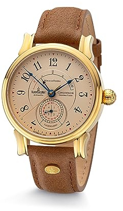 Kronsegler Conquistador Gold - Tierra braun | Automatik Herrenuhr mit Gangreserveanzeige | Saphirglas, Zeigerdatum, Lederband, Faltschließe