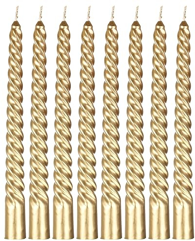 MACOSA VM091081_x2 Spiralkerzen gold metallic 8er Set 20 cm Stabkerzen gedreht Tafelkerzen Twist Spitzkerzen Dekokerzen Tischdekoration Deko Wachskerzen