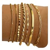 Amicon Gold Bracelets for Women,Dainty 14K Gold Plated Stack Set Trendy Stackable non tarnish Paperclip Chain Bracelets Gold Jewelry Sets Gifts for Women