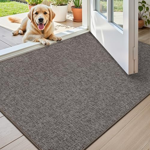 Color&Geometry Ultra Thin Indoor Door Mat (Rolled-up NO Creases) 24x36, Non Slip Rubber Backed Dirt Trapper Door Mat Indoor Entrance, Low Profile Entryway Mat, Easy Clean Entry Mat, Grey-brown Linen