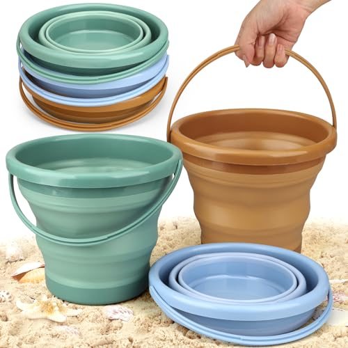 Dilabnda Strand Klappeimer Spielzeug Set für Kleinkinder, Sandburg Strandeimer, Sandkasten Eimer, zusammenklappbarer tragbarer Eimer, Kinder Strandeimer für draußen, Sandkasten – 3-teilig