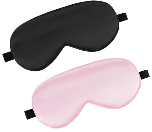 Sovmask 2 st silkeslent ögonskydd mjukt satin ögonbindel justerbar elastisk rem natt mörkläggning ögonskugga bekväm ögonskugga för kvinnor män natt sova resa meditation tupplur (svart + rosa)