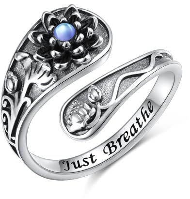 Verstellbarer Ring mit Libellen-/Lotus-/Kolibri-/Kreuzmotiv für Frauen und Mädchen 925 Sterlingsilber antike Blumen-Löffelringe oxidiert inspirierender Bandschmuck