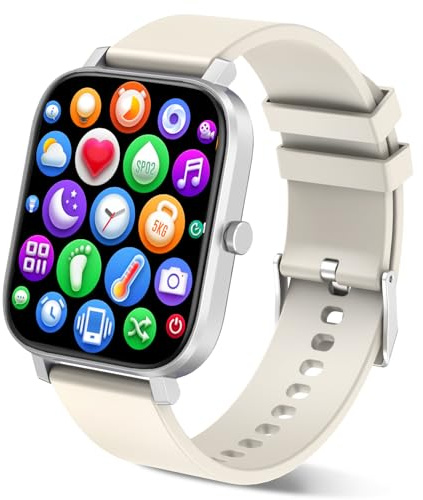 Smart Watch for Men Women Compatible with iPhone Samsung Android Phone 1.69“ Full Touch Screen Watch IP68 Waterproof Bluetooh Fitness Tracker Smart Watch with Heart Rate/Sleep Monitor (Starlight)