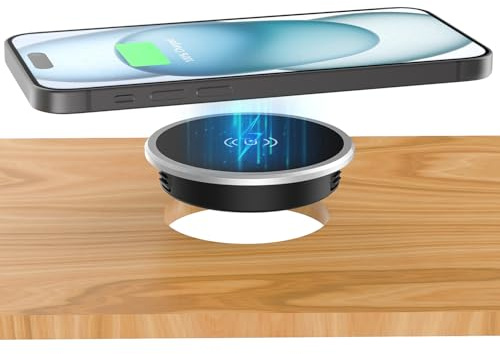 Wireless Magnetic Charger Desk Mount 15W Fast Charger for iPhone 17 16 Pro Max 15 14 13 12 Series,Magnet Qi Charging Pad/Station for AirPods,Recessed Hidden Under Desktop Hole Save Nightstand Space