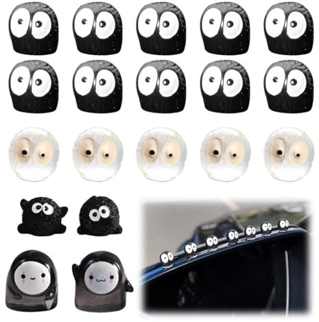 WeddHuis 19 piezas adornos pequeños de elfo negro, bola de carbón, decoración de espejo retrovisor automático, accesorios para coche interior, muñeco salpicadero coche (negro, color transparente)